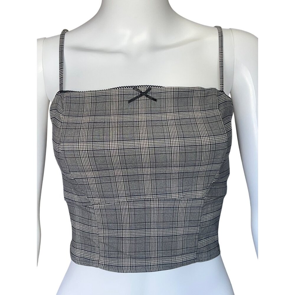Wild Fable Womens Plaid Cropped Tank Top with Adjustable Straps Gray Large